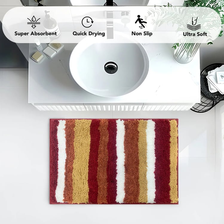 LUXE HOME Microfiber Striped Anti-Slip Bath Mat - 60x40cm