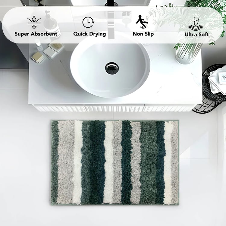 LUXE HOME Microfiber Striped Anti-Slip Bath Mat - 60x40cm