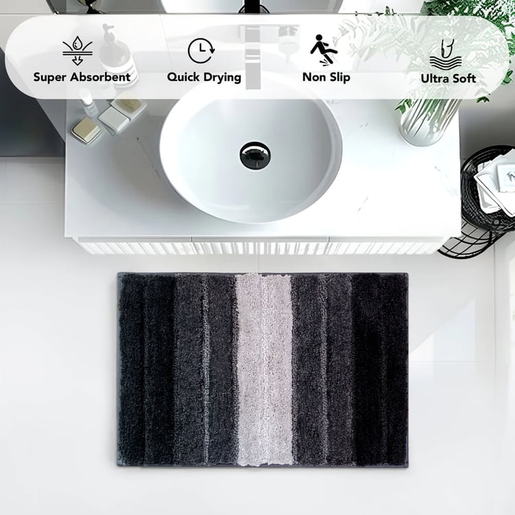 LUXE HOME INTERNATIONAL Microfiber Striped Anti-Slip Bath Mat - 60x40cm