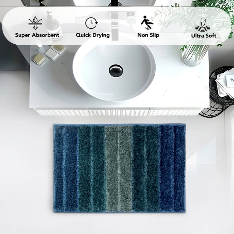 LUXE HOME Microfiber Striped Anti-Slip Bath Mat - 60x40cm