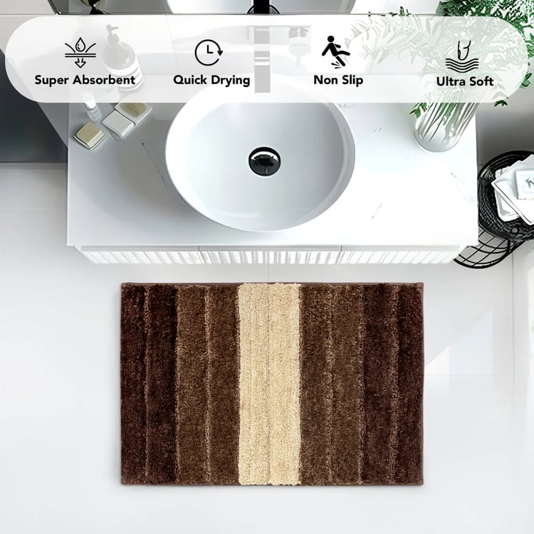 LUXE HOME INTERNATIONAL Microfibre Striped Anti-Slip Bath Mat - 60x40cm