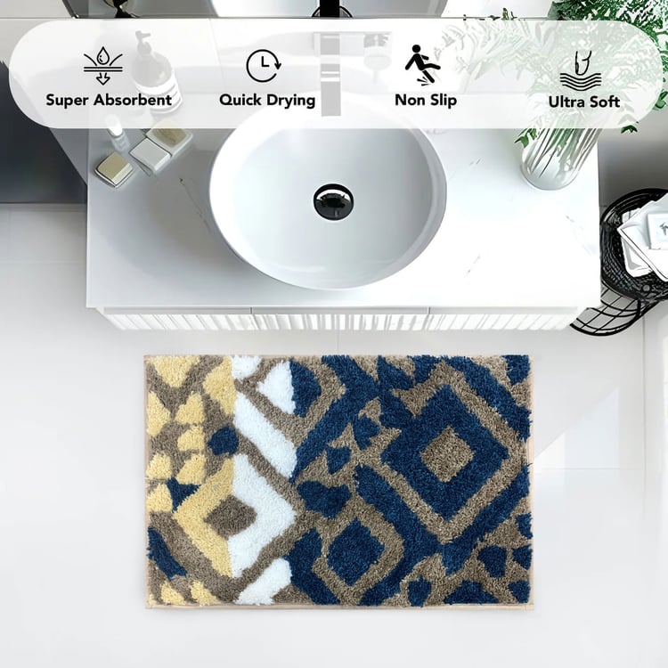 LUXE HOME Macau Microfibre Geometric Anti-Slip Bath Mat - 60x40cm