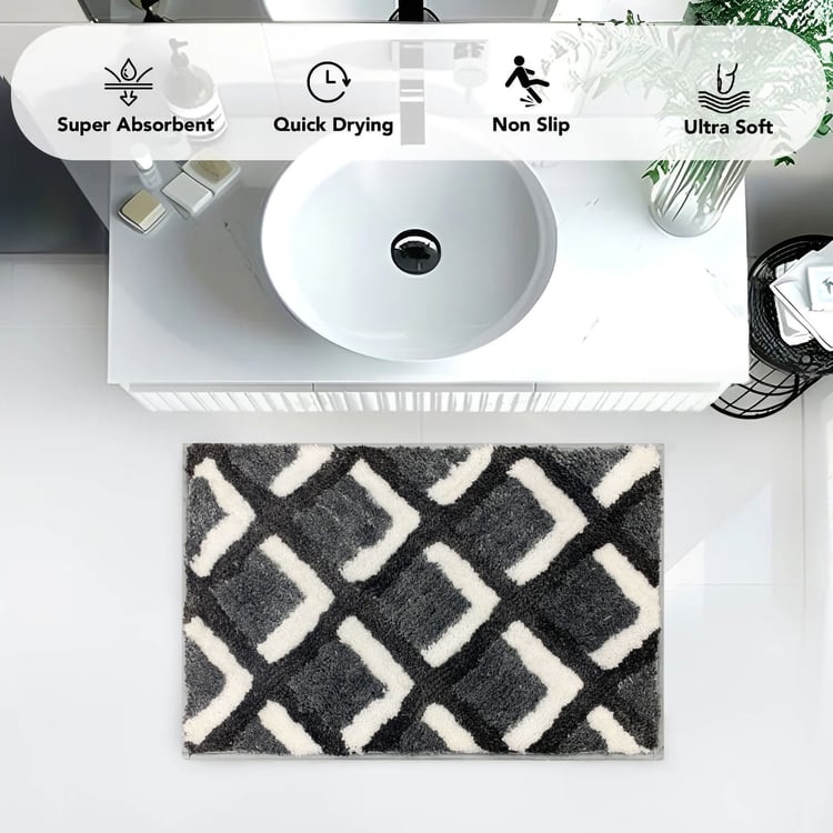 LUXE HOME Macau Square Microfiber Anti-Slip Bath Mat - 60x40cm