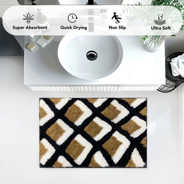LUXE HOME Macau Microfibre Geometric Anti-Slip Bath Mat - 60x40cm