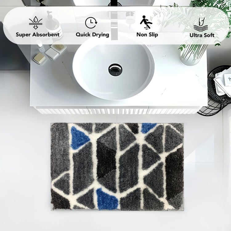 LUXE HOME Macau Microfiber Geometric Anti-Slip Bath Mat - 60x40cm