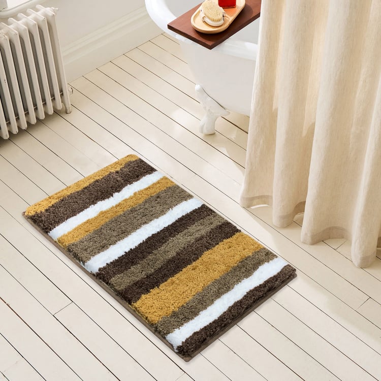 LUXE HOME Microfibre Striped Anti-Slip Bath Mat - 60x40cm