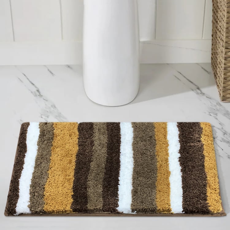 LUXE HOME Microfibre Striped Anti-Slip Bath Mat - 60x40cm