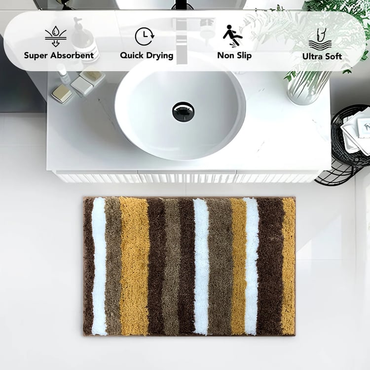 LUXE HOME Microfibre Striped Anti-Slip Bath Mat - 60x40cm