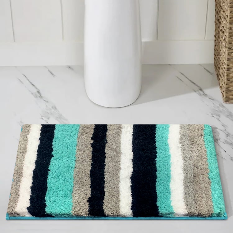 LUXE HOME Microfibre Striped Anti-Slip Bath Mat - 60x40cm