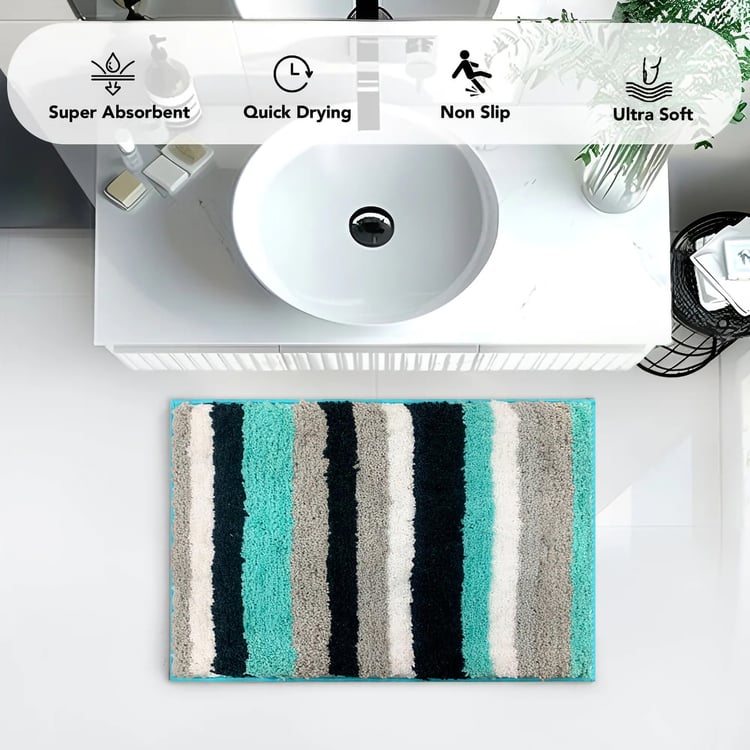 LUXE HOME Microfibre Striped Anti-Slip Bath Mat - 60x40cm
