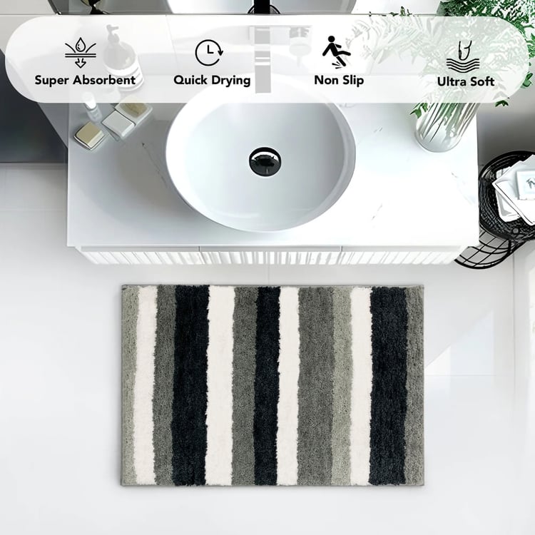 LUXE HOME International Microfibre Striped Anti-Slip Bath Mat - 60x40cm