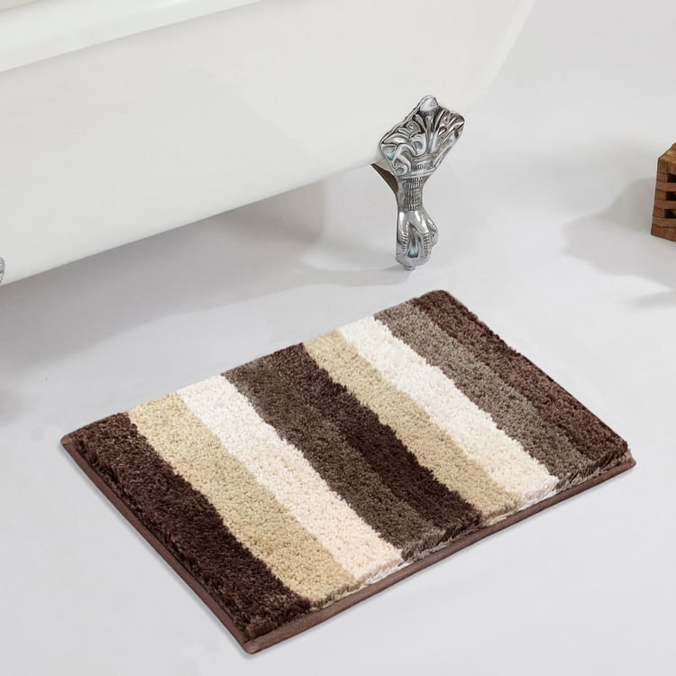LUXE HOME Jericho Microfibre Striped Anti-Slip Bath Mat - 60x40cm