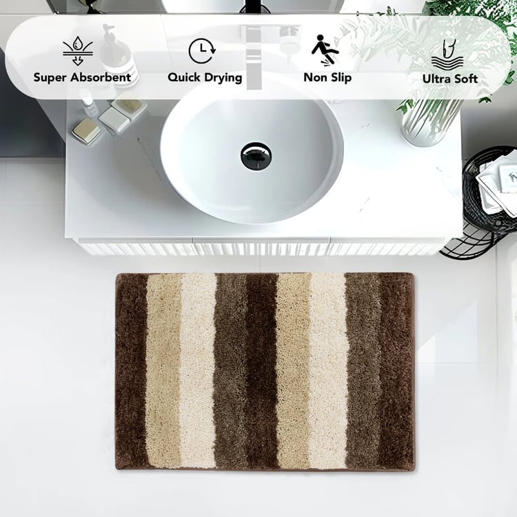 LUXE HOME Jericho Microfibre Striped Anti-Slip Bath Mat - 60x40cm