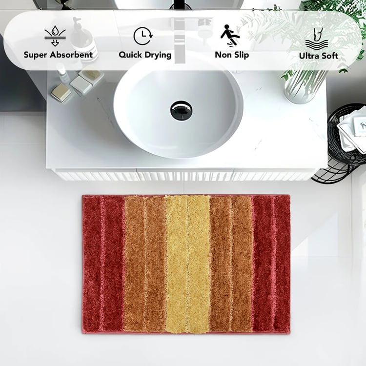 LUXE HOME INTERNATIONAL Microfibre Striped Anti-Slip Bath Mat - 60x40cm