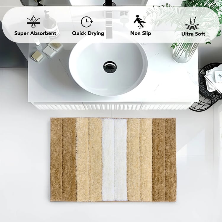 LUXE HOME INTERNATIONAL Microfibre Striped Anti-Slip Bath Mat - 60x40cm