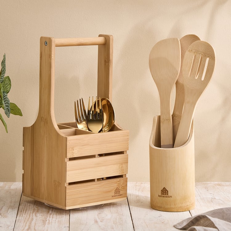 Nesta Eartha Bamboo Lazy Susan Cutlery Holder