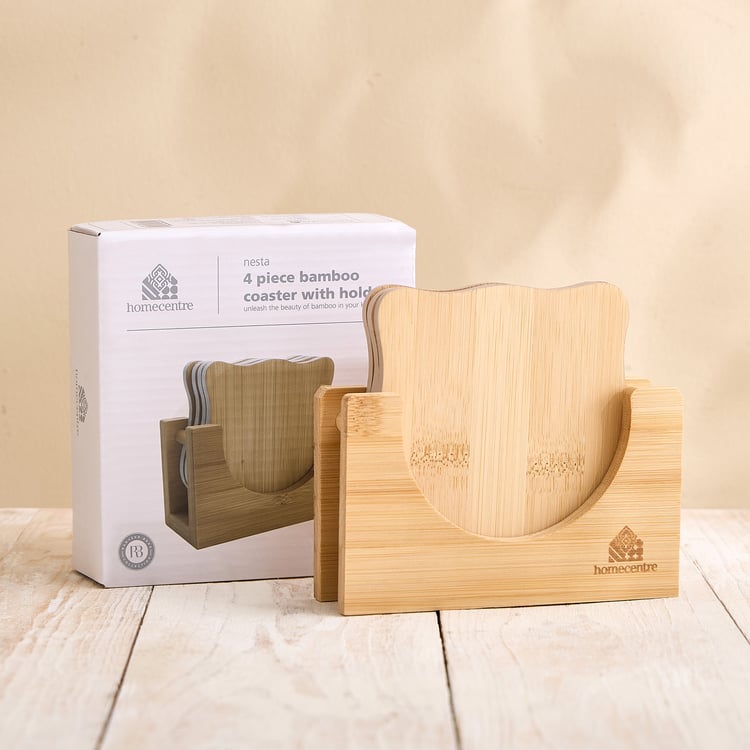 Nesta Eartha Set of 4 Bamboo Coasters with Holder