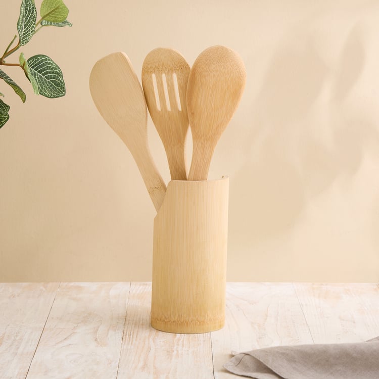 Nesta Eartha 4Pcs Bamboo Cutlery Set with Holder