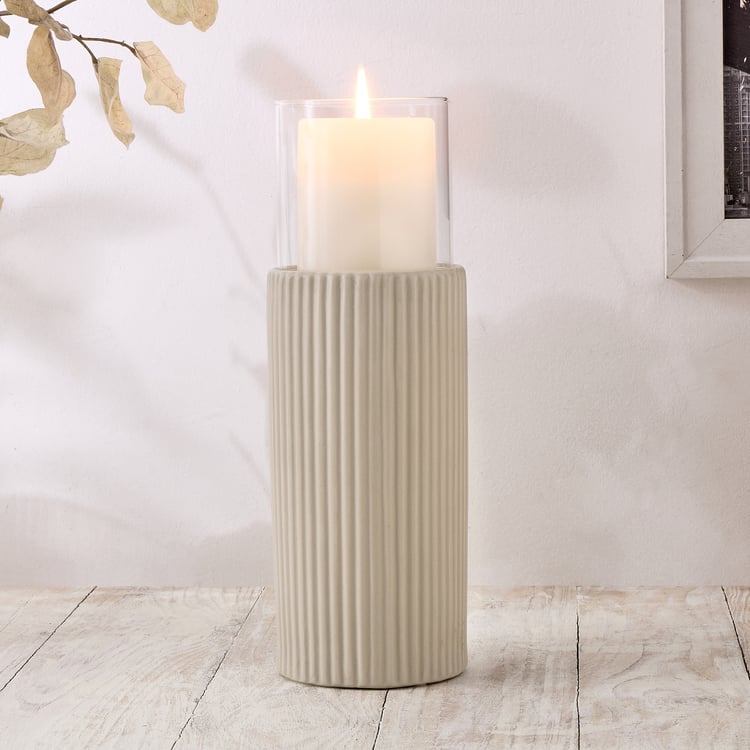 Nesta Eden Ceramic and Glass Ribbed Pillar Candle Holder - Large
