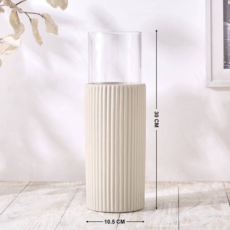 Nesta Eden Ceramic and Glass Ribbed Pillar Candle Holder - Large