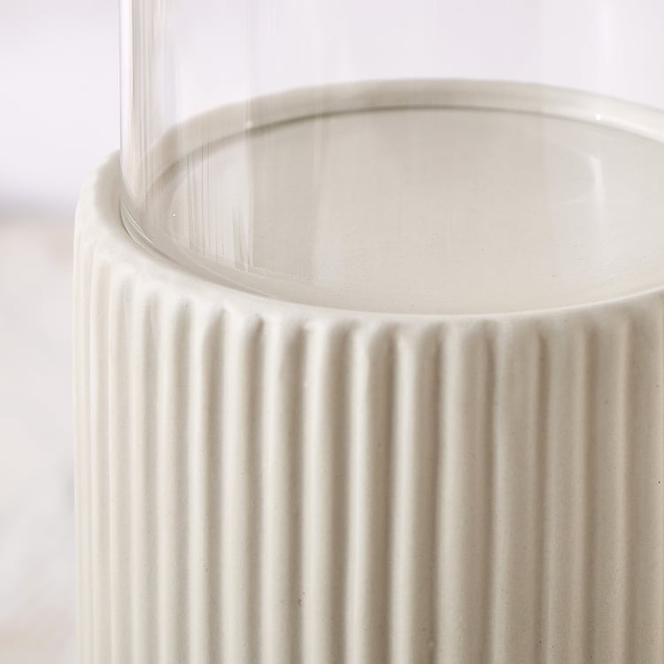 Nesta Eden Ceramic and Glass Ribbed Pillar Candle Holder - Large