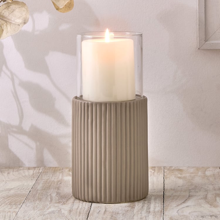 Nesta Eden Ceramic and Glass Ribbed Pillar Candle Holder - Medium