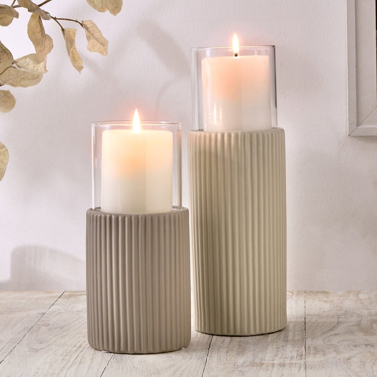Nesta Eden Ceramic and Glass Ribbed Pillar Candle Holder - Medium