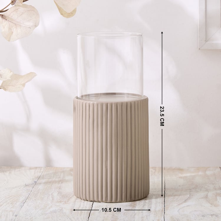 Nesta Eden Ceramic and Glass Ribbed Pillar Candle Holder - Medium