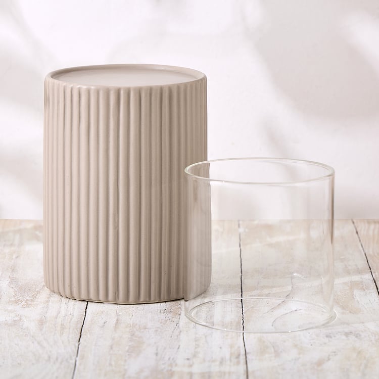 Nesta Eden Ceramic and Glass Ribbed Pillar Candle Holder - Medium
