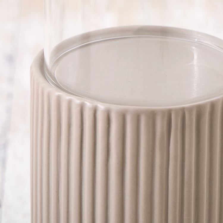 Nesta Eden Ceramic and Glass Ribbed Pillar Candle Holder - Medium
