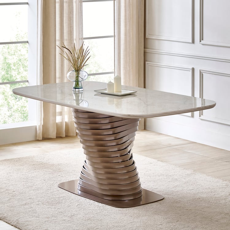 Swirl Sintered Stone Top 6-Seater Dining Table - Beige