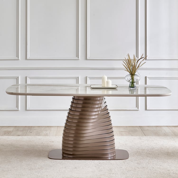 Swirl Sintered Stone Top 6-Seater Dining Table - Beige
