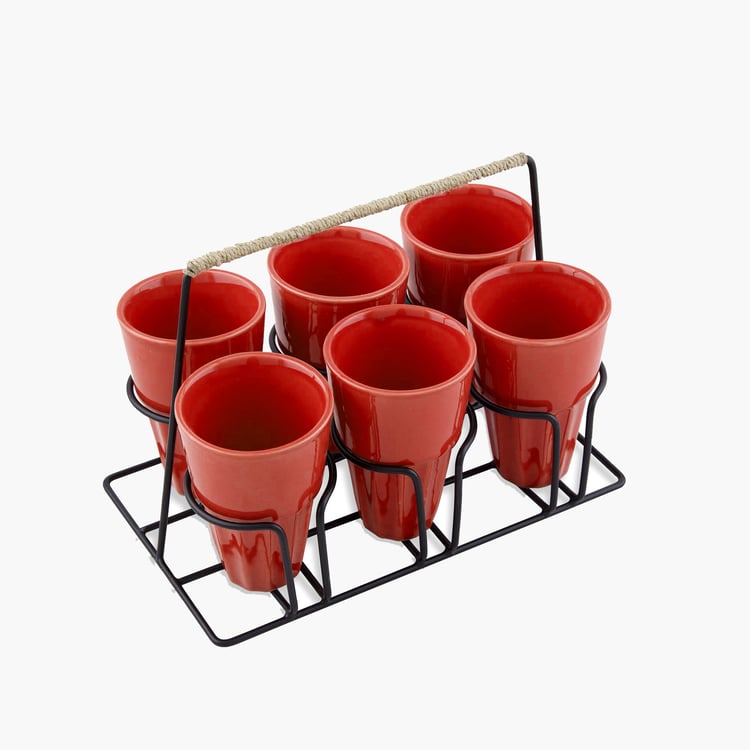 HOMESAKE Set of 6 Ceramic Cutting Chai Cups with Stand - 120ml
