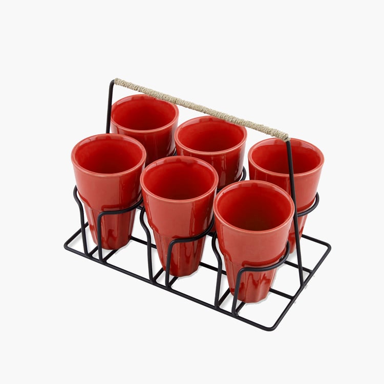 HOMESAKE Set of 6 Ceramic Cutting Chai Cups with Stand - 120ml