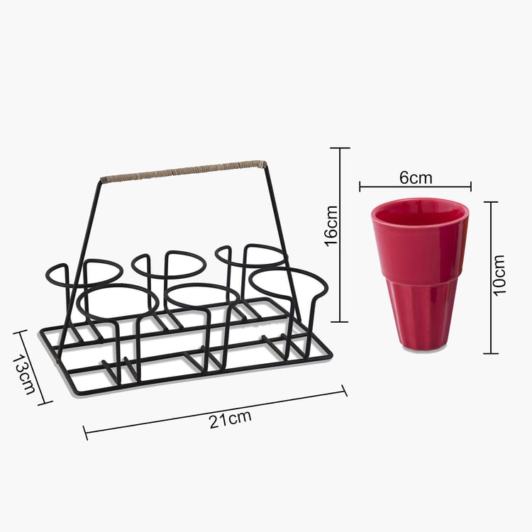 HOMESAKE Set of 6 Ceramic Cutting Chai Cups with Stand - 120ml