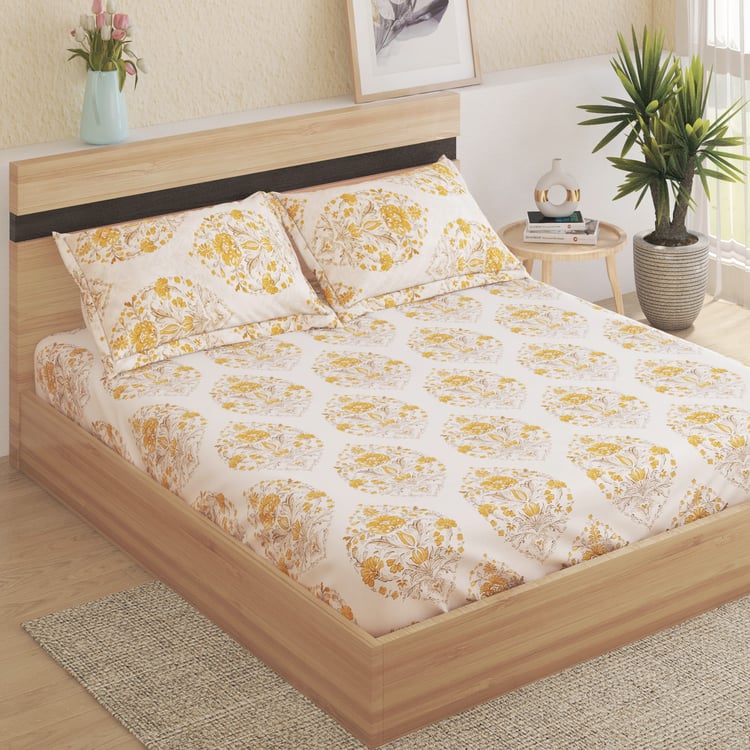 Ezra Gul Cotton 144TC Ethnic Print 3Pcs King Fitted Bedsheet Set