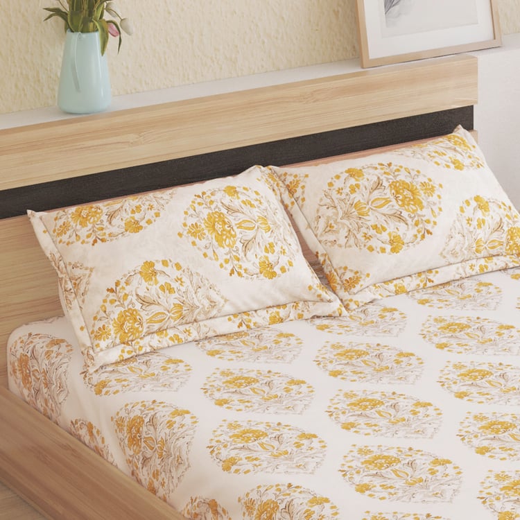 Ezra Gul Cotton 144TC Ethnic Print 3Pcs King Fitted Bedsheet Set