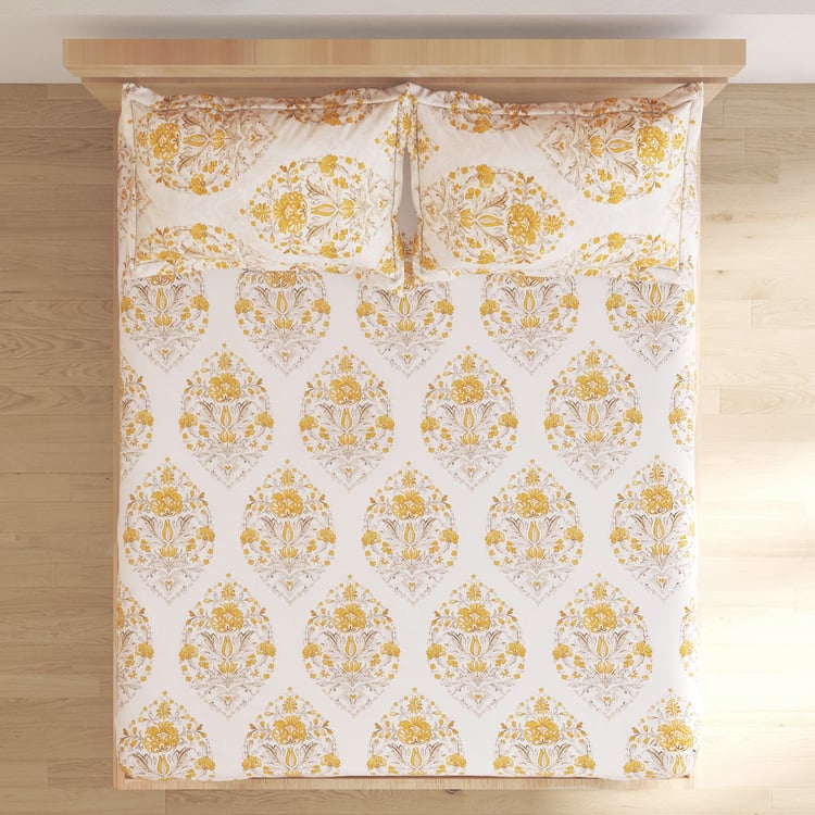 Ezra Gul Cotton 144TC Ethnic Print 3Pcs King Fitted Bedsheet Set
