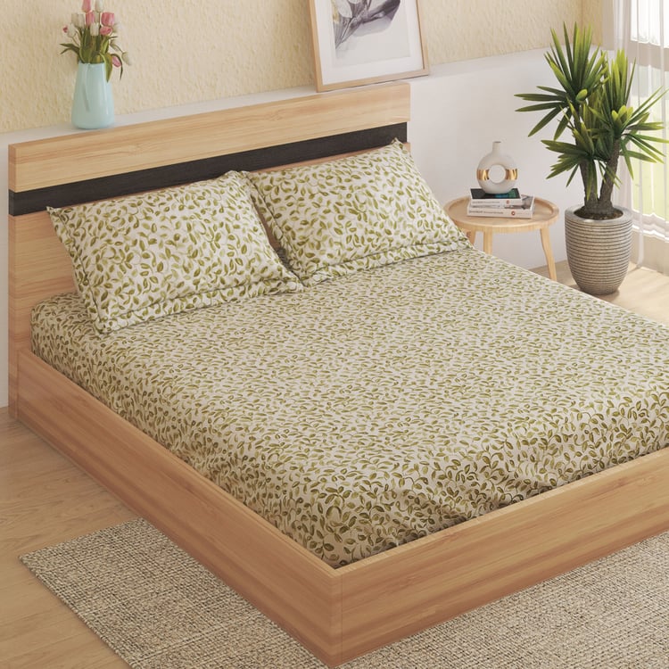 Ezra Leafora Cotton 144TC Printed 3Pcs King Fitted Bedsheet Set