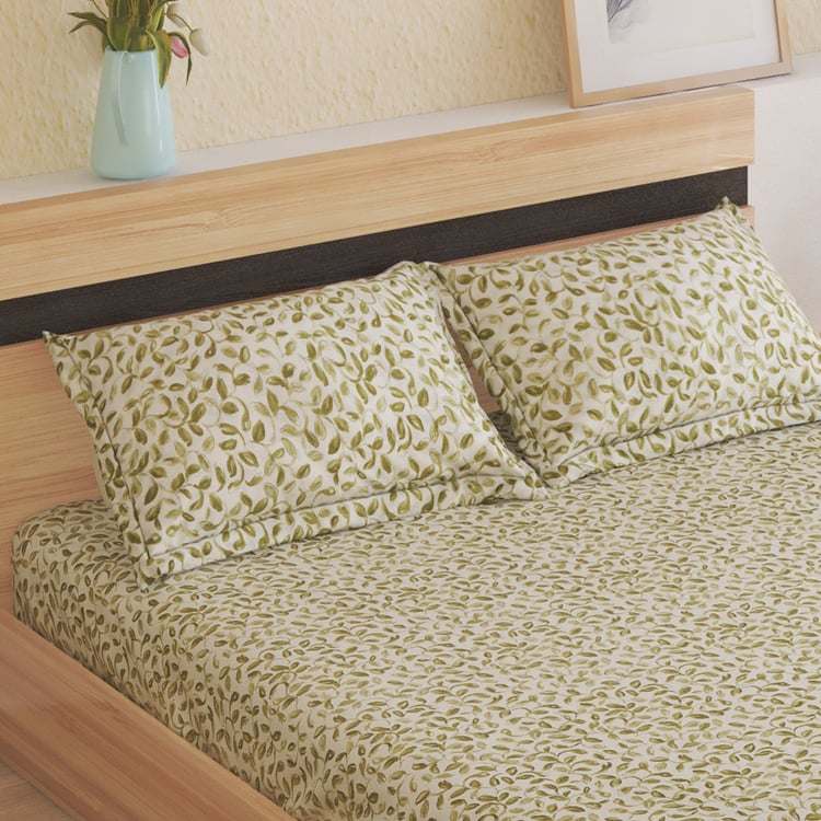 Ezra Leafora Cotton 144TC Printed 3Pcs King Fitted Bedsheet Set