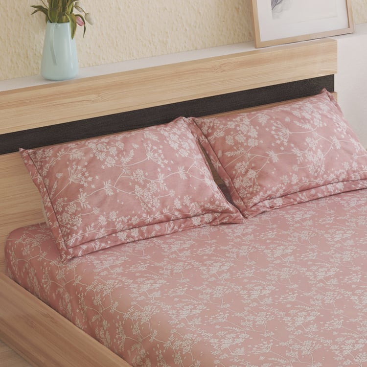 Ezra Silver Cotton 144TC Floral Print 3Pcs King Fitted Bedsheet Set