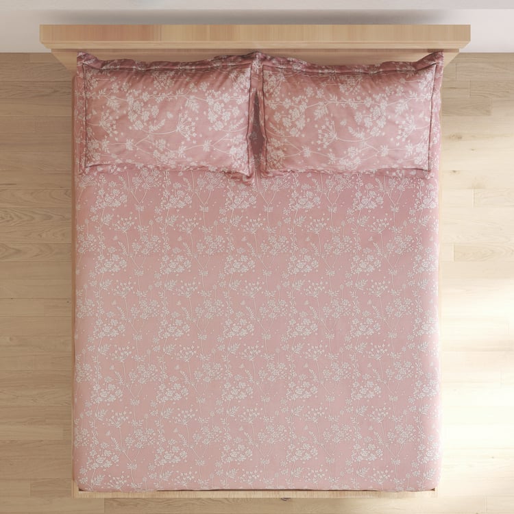 Ezra Silver Cotton 144TC Floral Print 3Pcs King Fitted Bedsheet Set