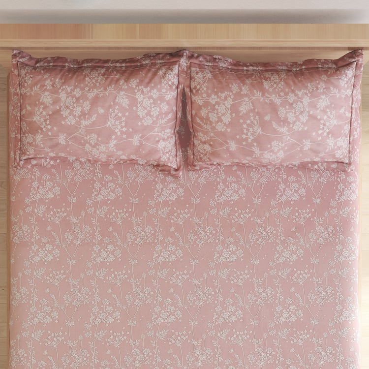 Ezra Silver Cotton 144TC Floral Print 3Pcs King Fitted Bedsheet Set
