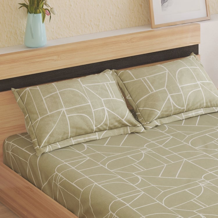 Ezra Chester Geo Cotton 144TC Geometric Print 3Pcs Queen Bedsheet Set