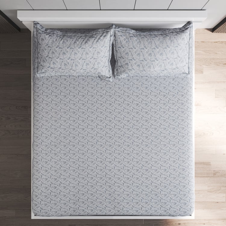 Ezra Ocean Cotton 144TC Printed 3Pcs Queen Bedsheet Set