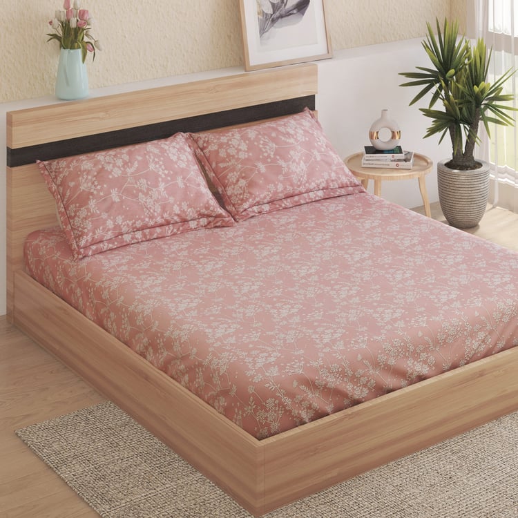 Ezra Silver Cotton 144TC Floral Print 3Pcs Queen Bedsheet Set
