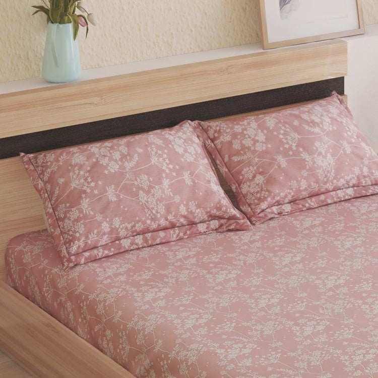 Ezra Silver Cotton 144TC Floral Print 3Pcs Queen Bedsheet Set