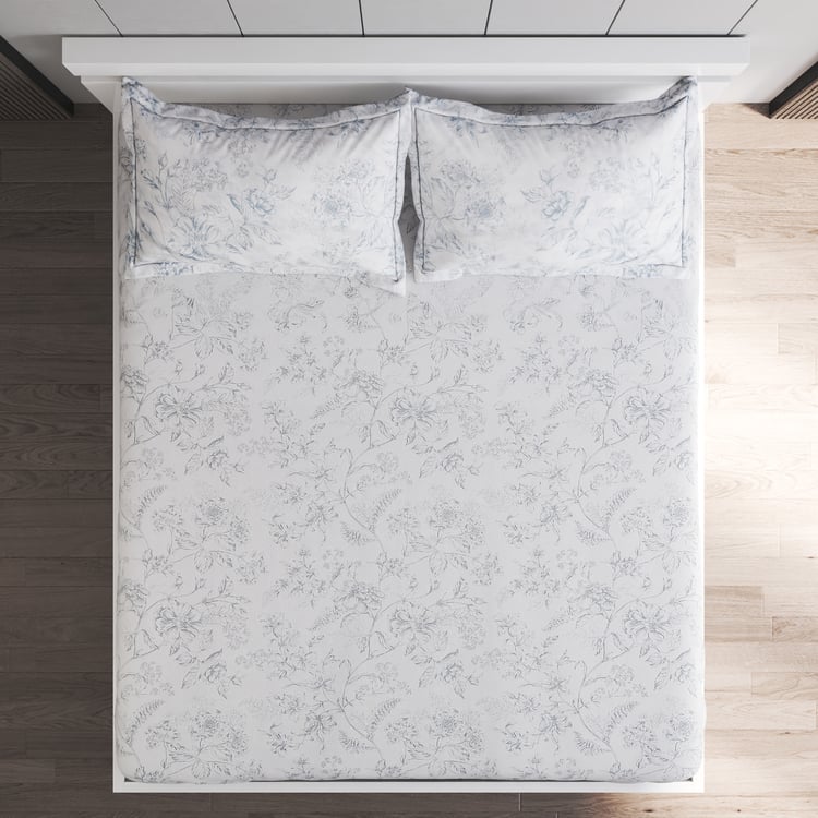 Ezra Zahra Cotton 144TC Floral Print 3Pcs Queen Bedsheet Set