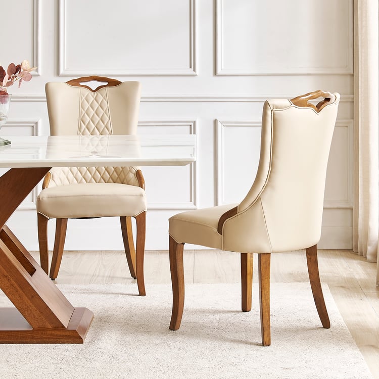 Prince Neo Set of 2 Faux Leather Dining Chairs - Beige