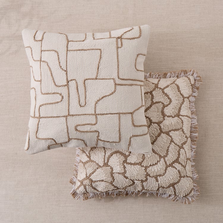 Bohemia Grid Cord Embroidered Filled Cushion - 45x45cm